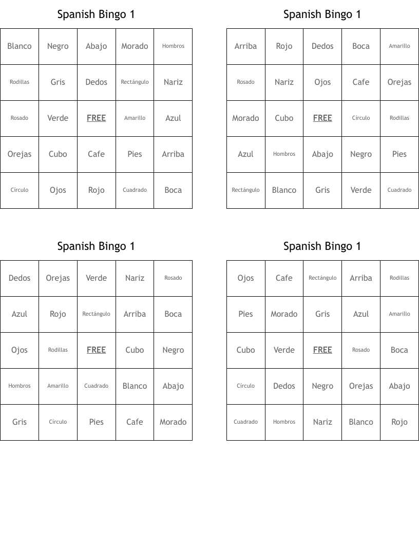 Spanish Bingo 1 WordMint