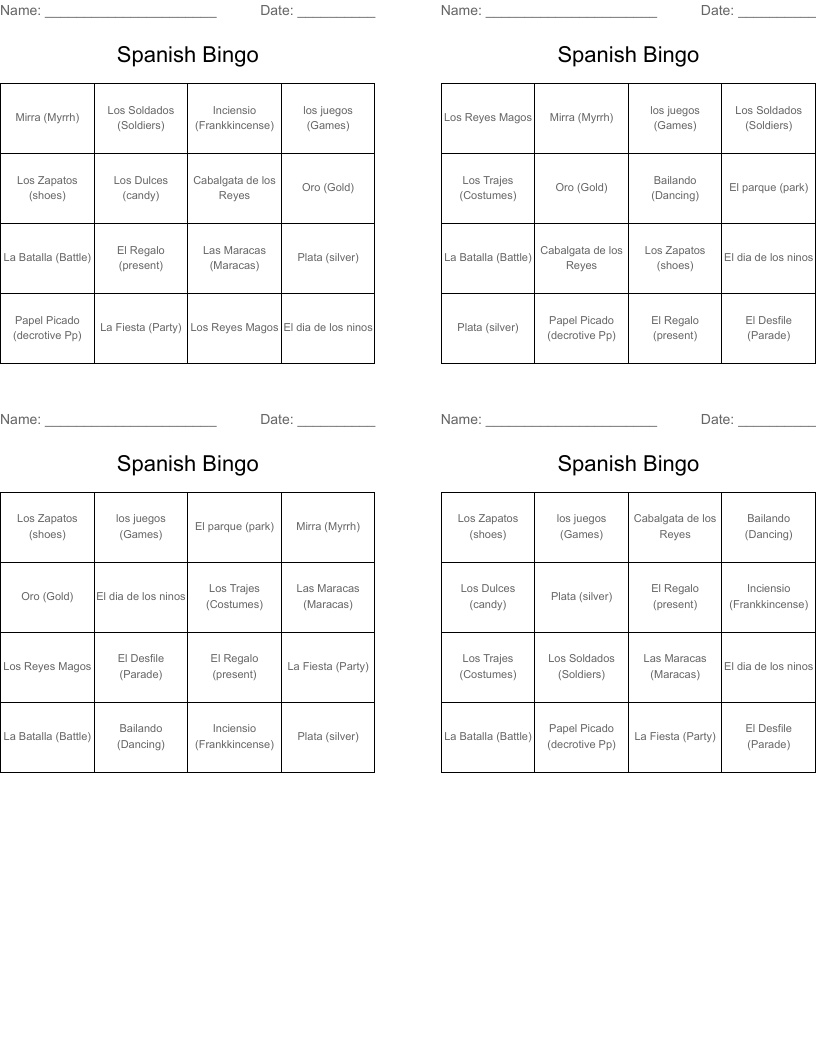 Spanish Bingo WordMint