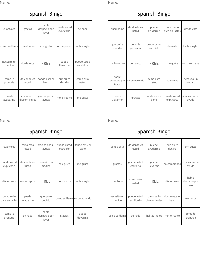 Spanish Bingo WordMint