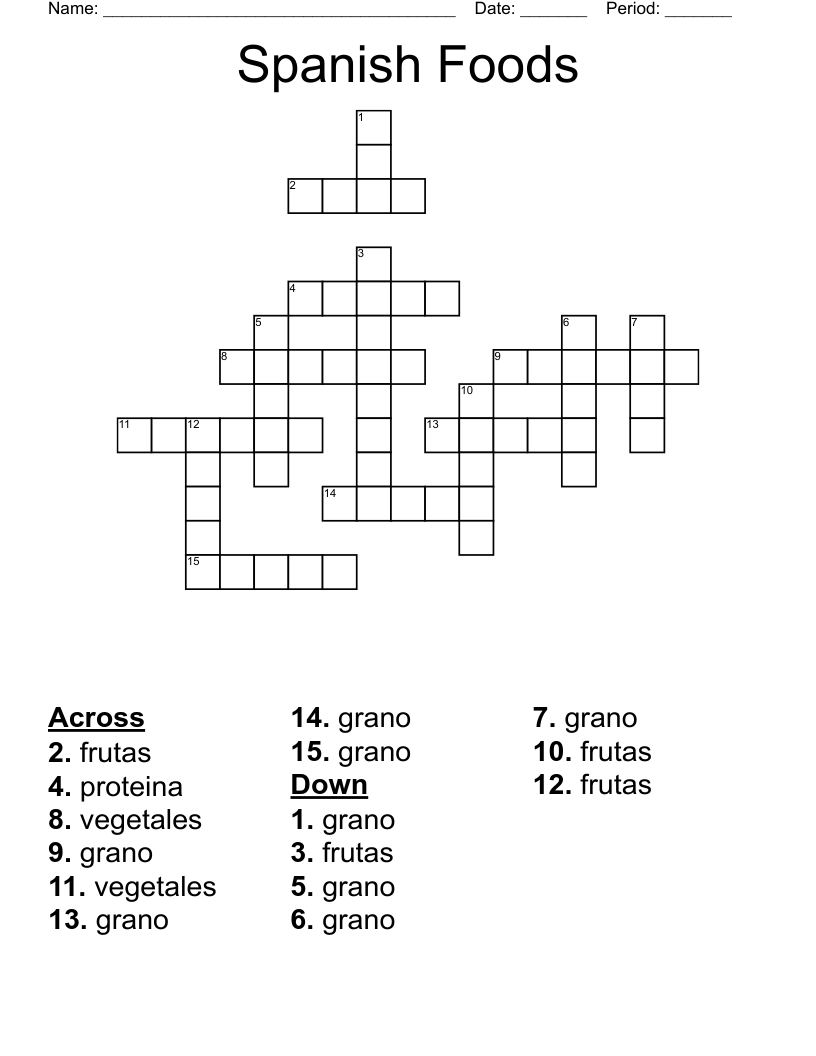 Spanish Foods Crossword WordMint