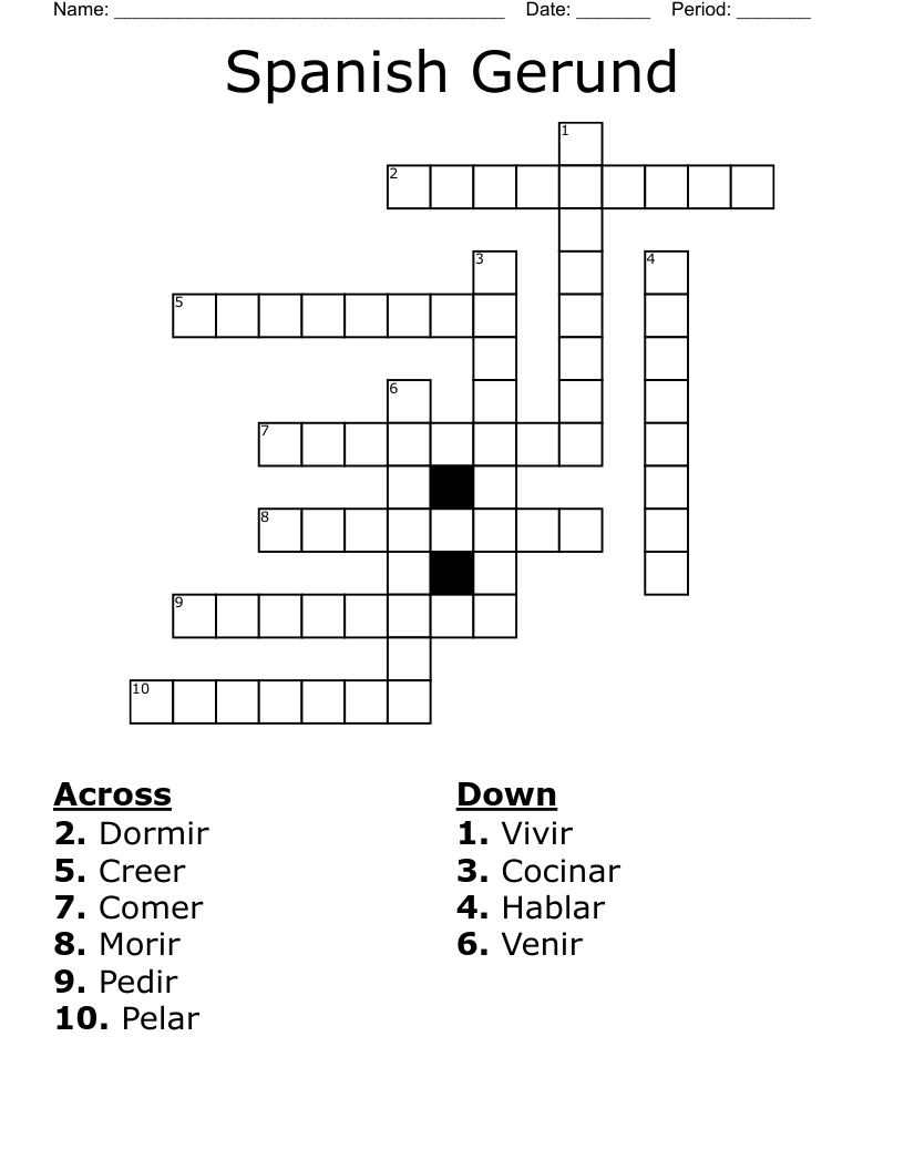 Spanish Gerund Crossword WordMint