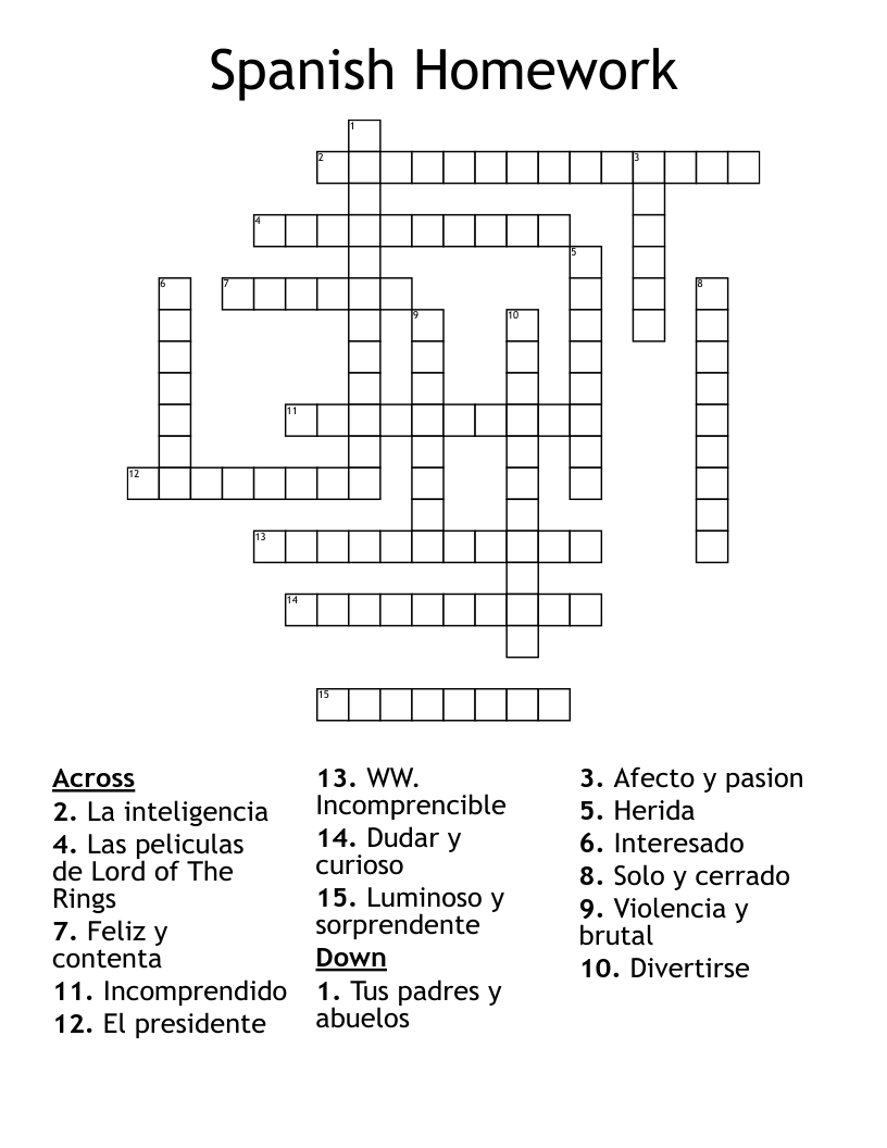 Spanish Homework Crossword WordMint