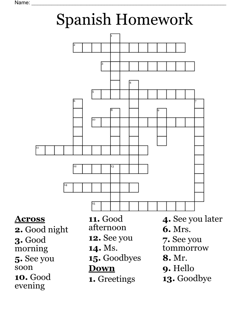 Spanish Homework Crossword WordMint