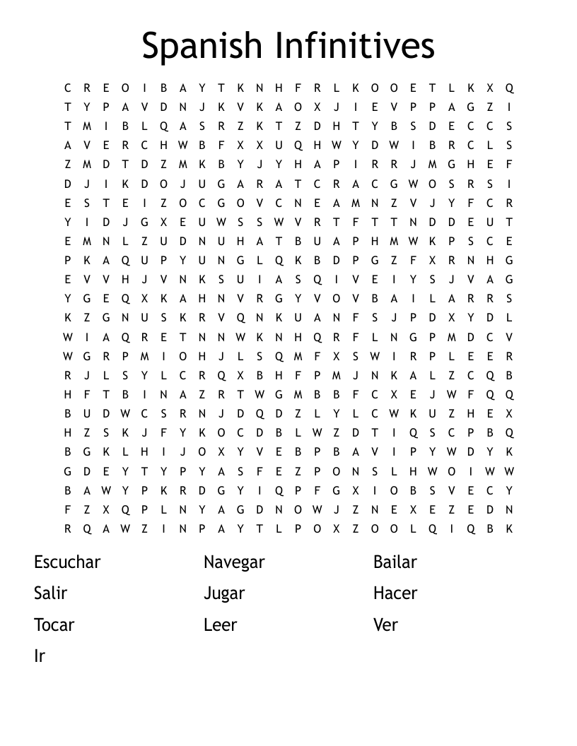 Spanish Infinitives Word Search WordMint