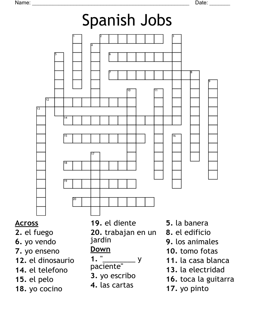 Spanish Jobs Crossword WordMint