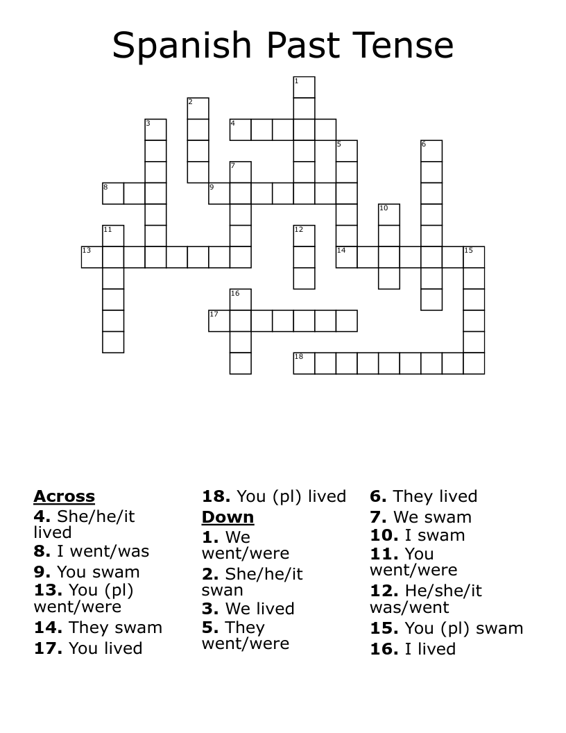Spanish Past Tense Crossword WordMint