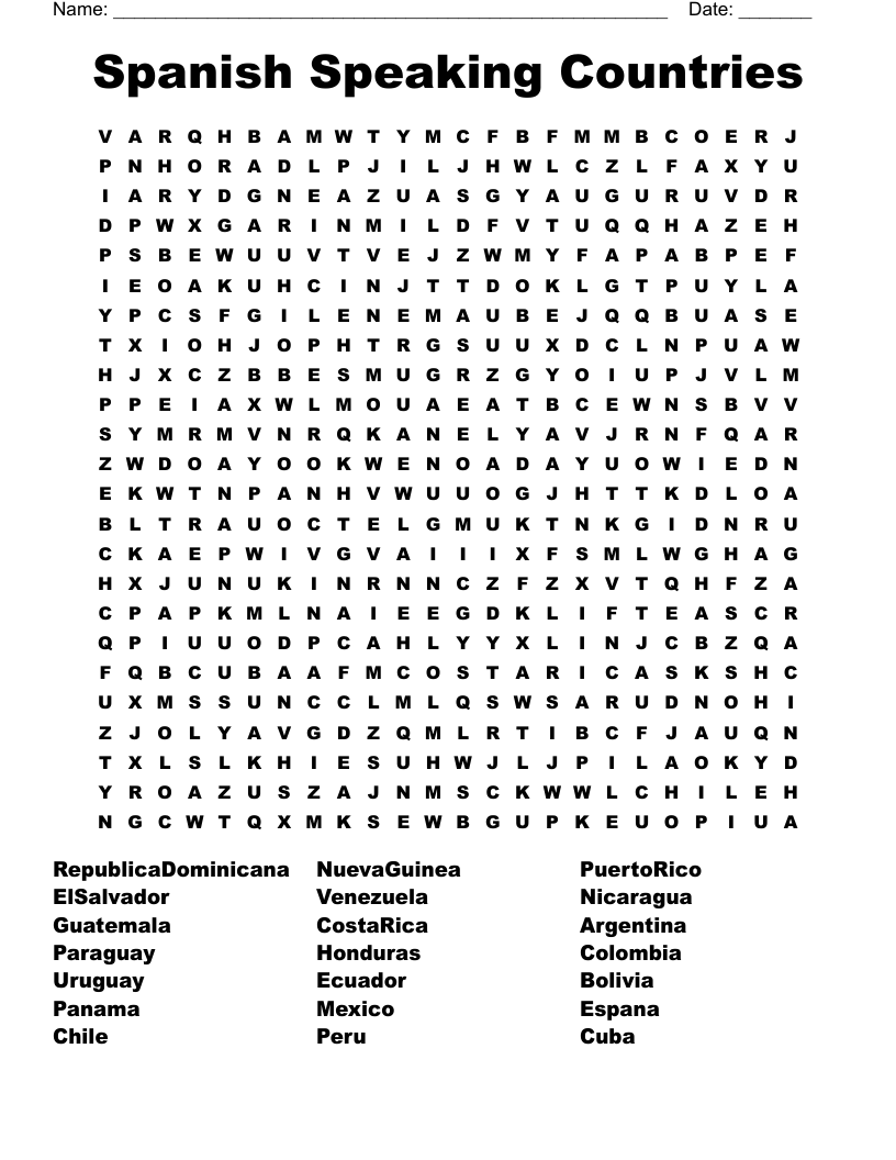 Spanish Speaking Countries Word Search WordMint