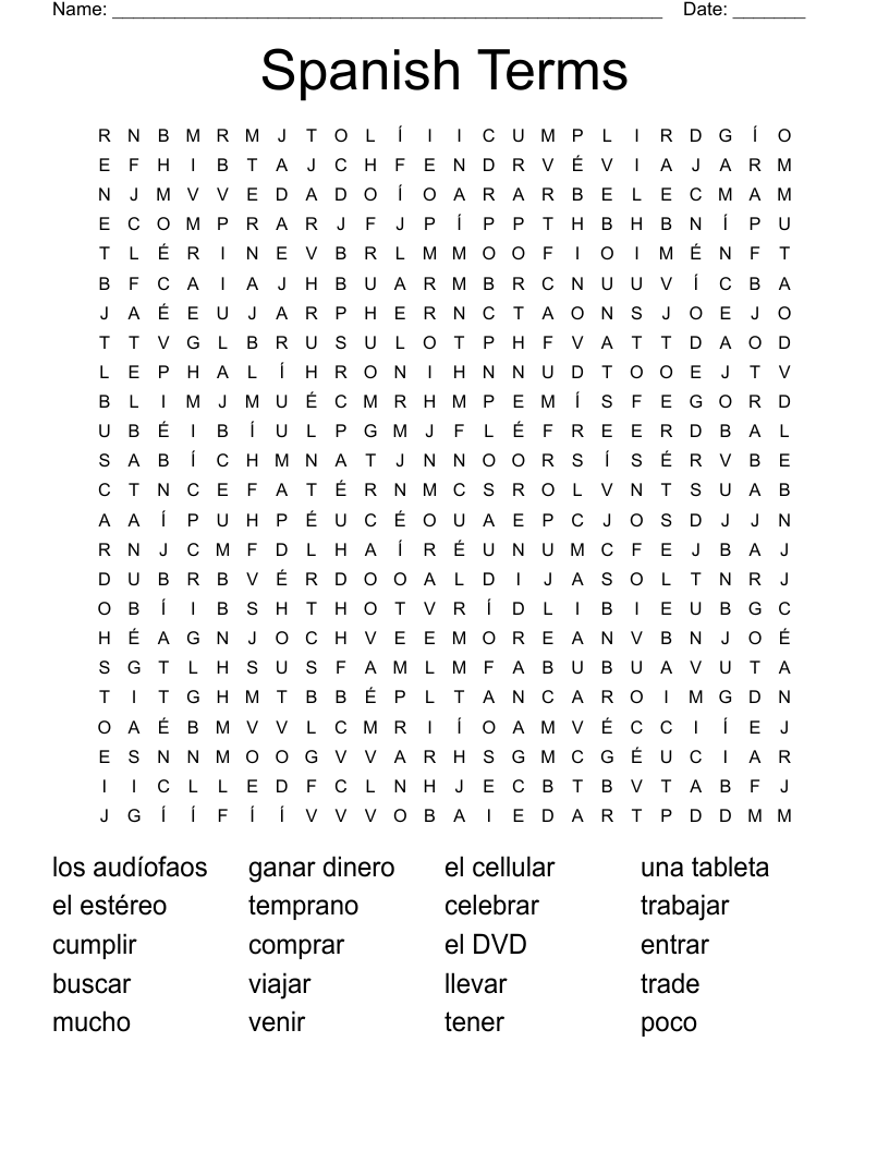 Spanish Terms Word Search WordMint
