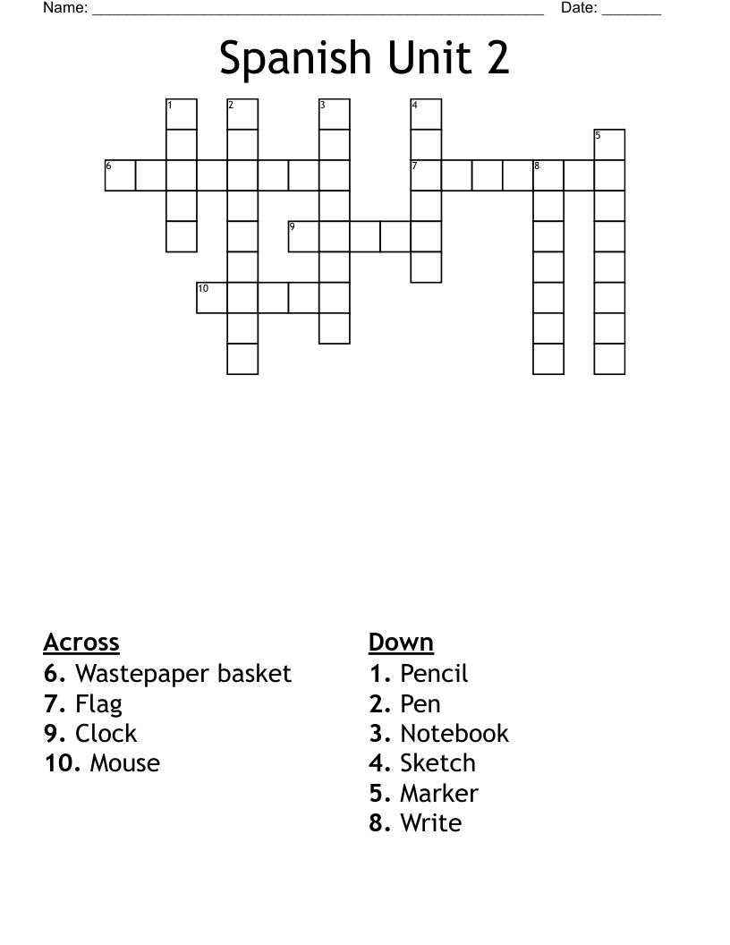 Spanish Unit 2 Crossword WordMint