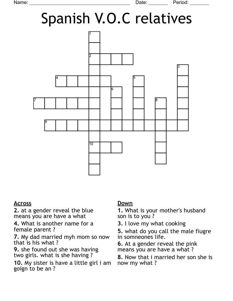 Spanish V.O.C relatives Crossword WordMint