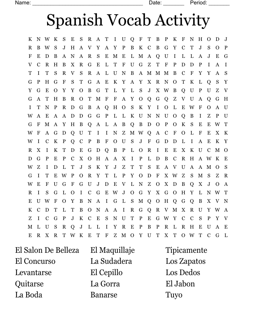 Spanish Vocab Activity Word Search WordMint