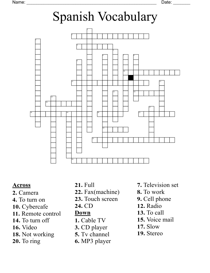 Spanish Vocabulary Crossword WordMint