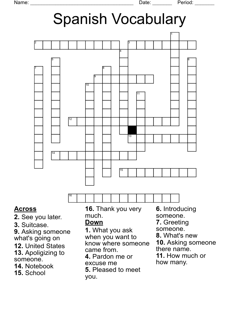 Spanish Vocabulary Crossword WordMint