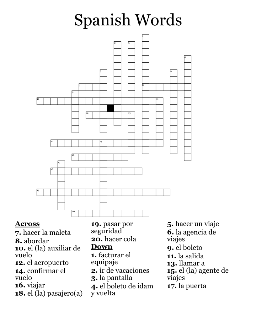 Spanish Words Crossword WordMint