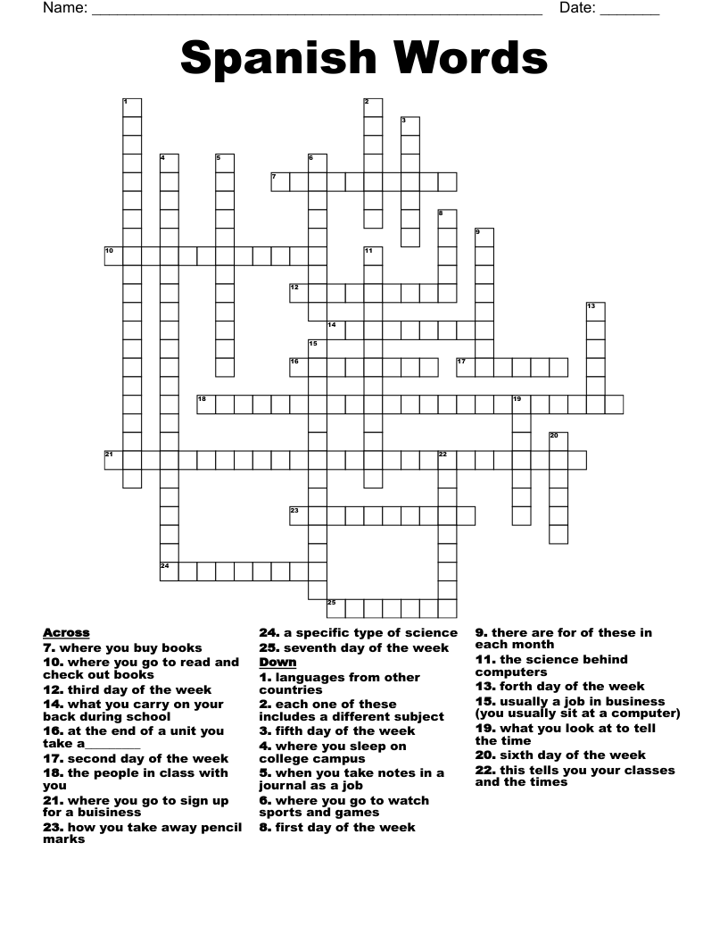 Spanish Words Crossword WordMint