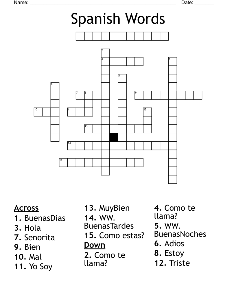 Spanish Words Crossword WordMint