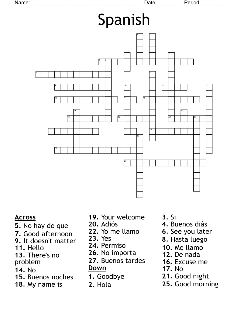 Spanish Crossword WordMint
