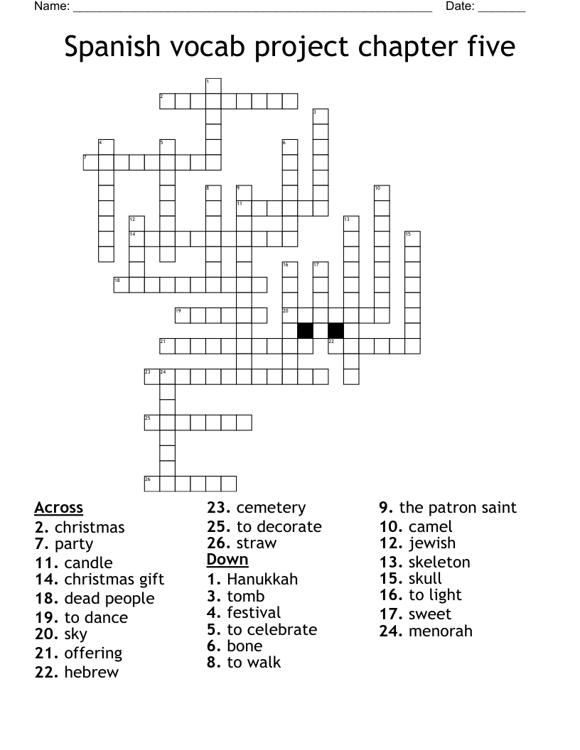 Spanish vocab project chapter five Crossword WordMint