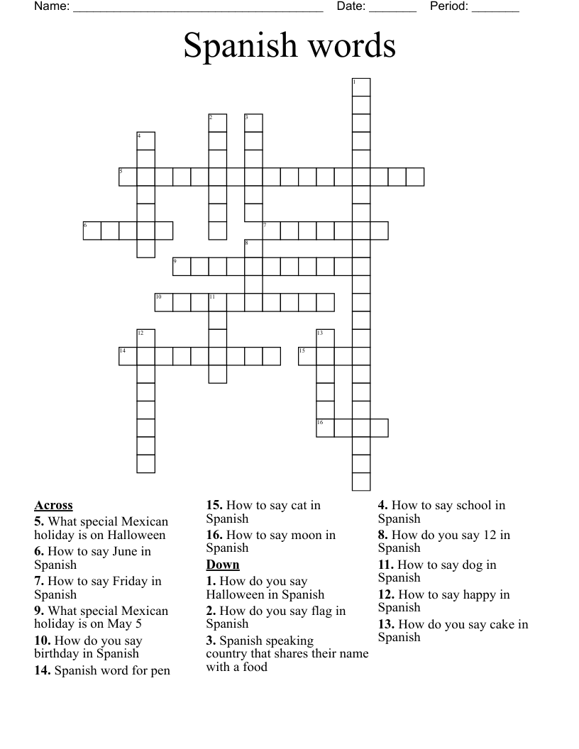 Spanish words Crossword WordMint