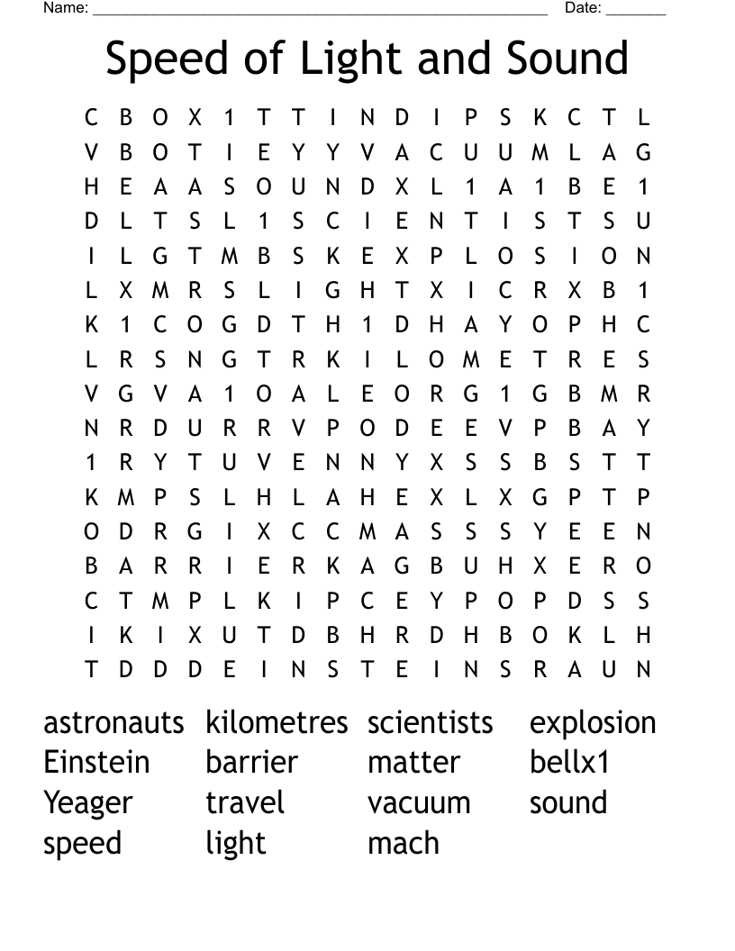 Speed of Light and Sound Word Search WordMint