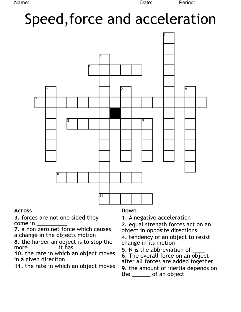 Speed,force and acceleration Crossword WordMint