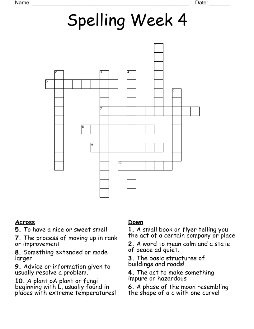Spelling Week 4 Crossword WordMint