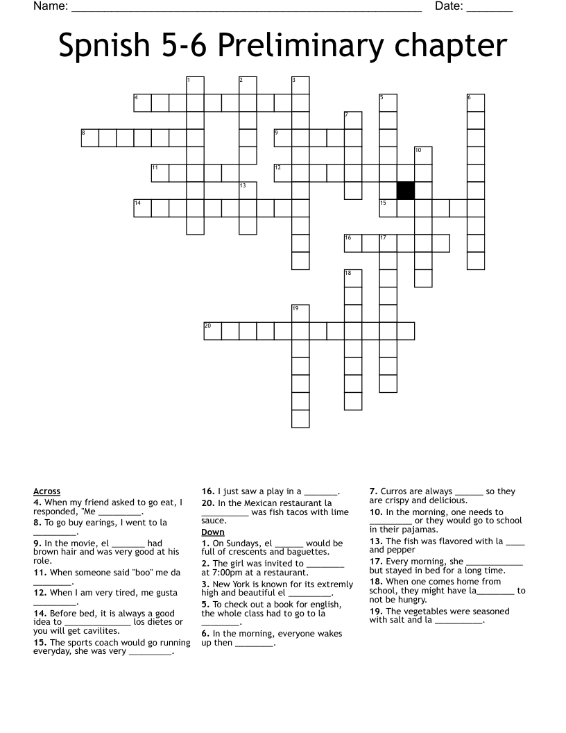Spnish 56 Preliminary chapter Crossword WordMint
