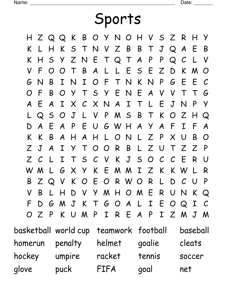 Sports Equipment Crossword WordMint