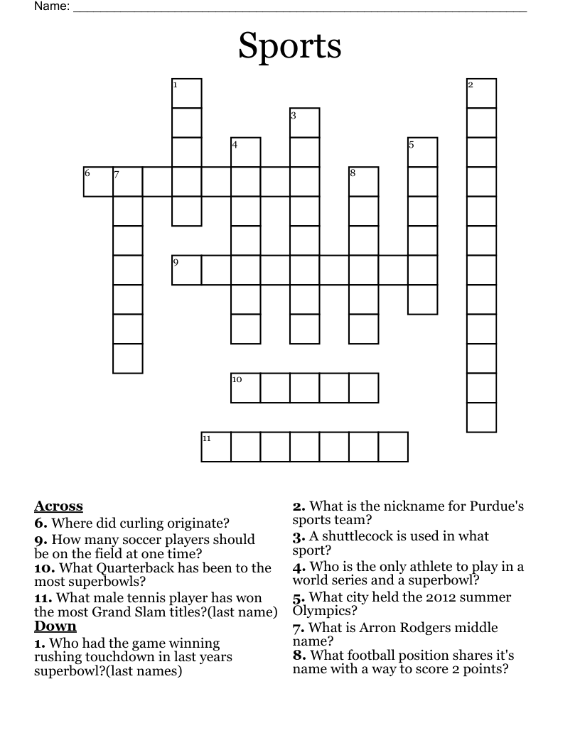 Sports Crossword WordMint