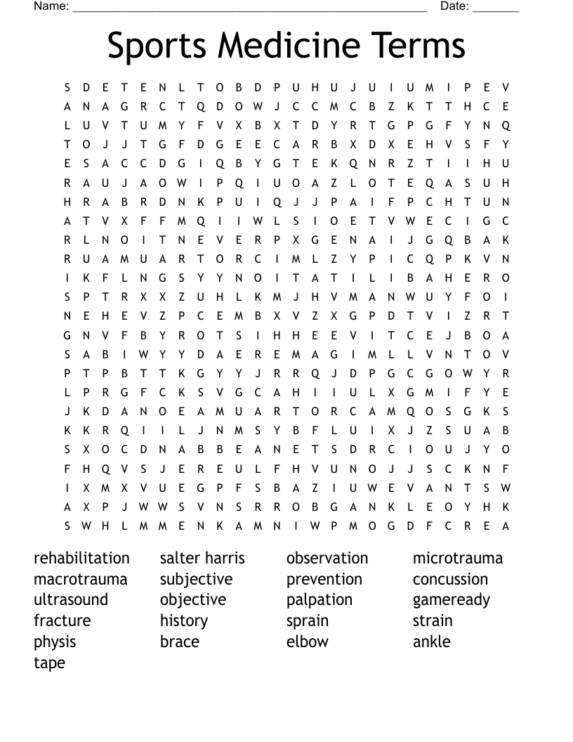 Sports Medicine Terms Word Search WordMint