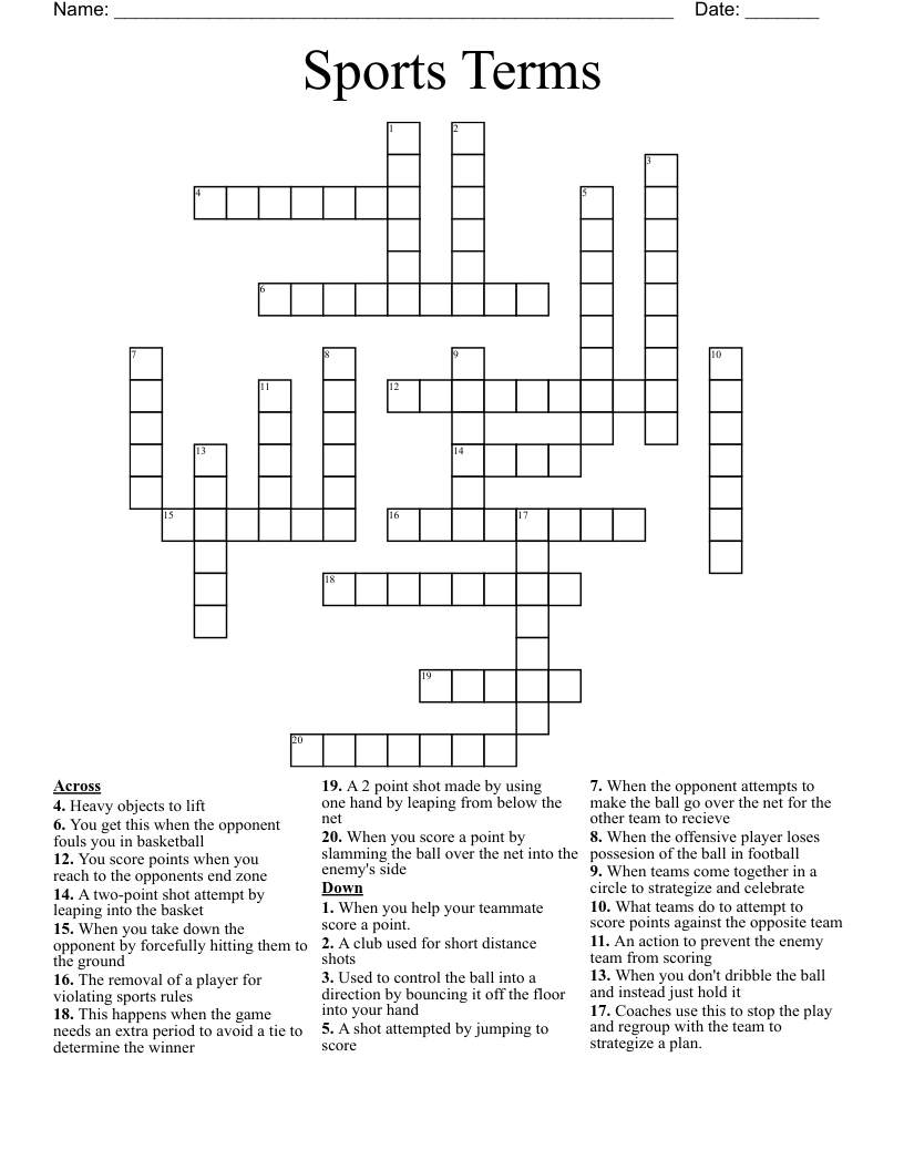 Basketball Crossword WordMint