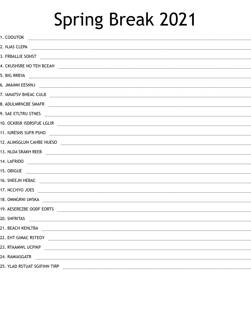 Spring Break 2021 Word Scramble WordMint