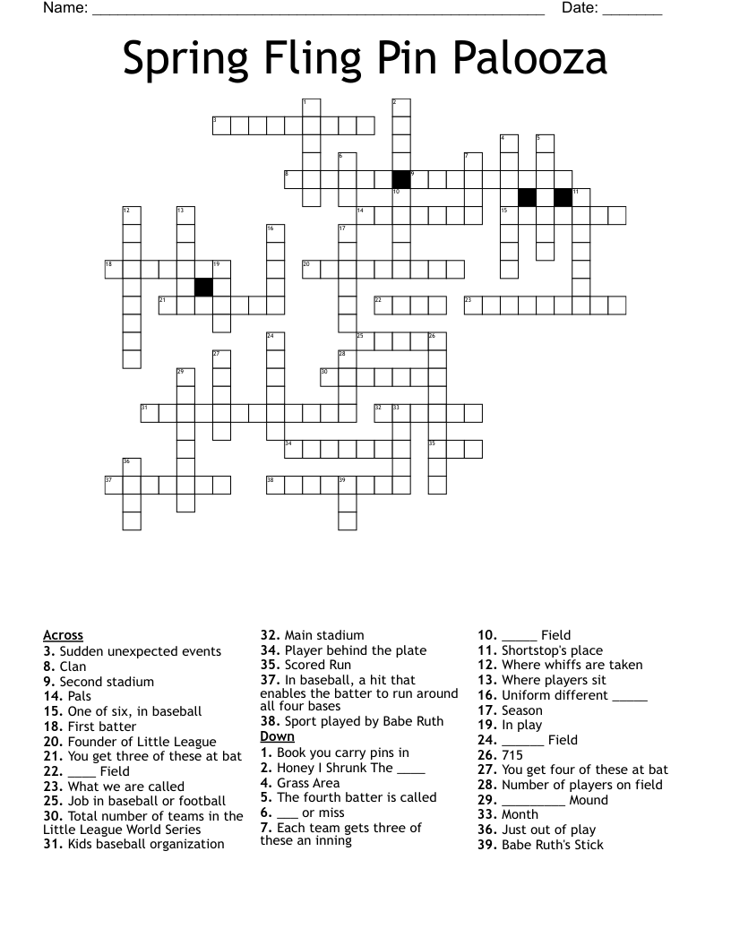 Baseball Crossword WordMint