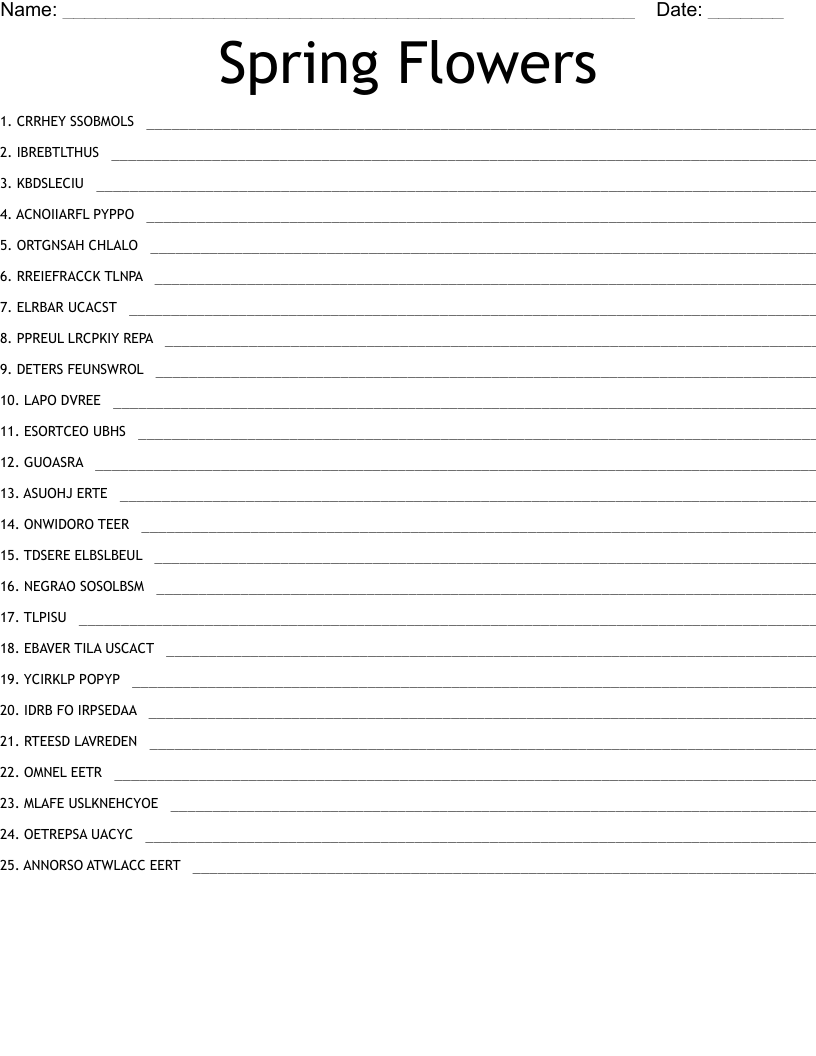 Spring Flowers Word Scramble WordMint