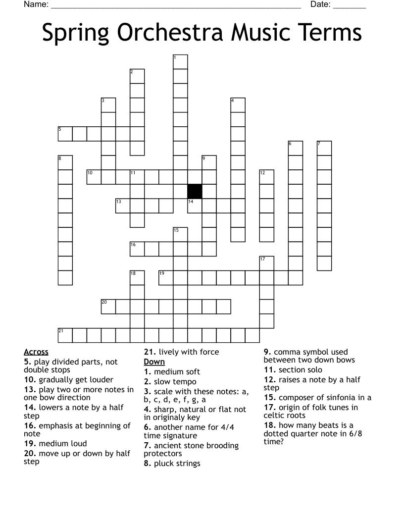 Music Vocabulary Crossword 1 WordMint