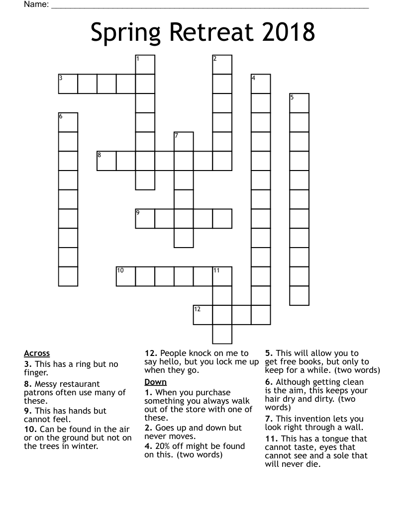 Spring Retreat 2018 Crossword WordMint