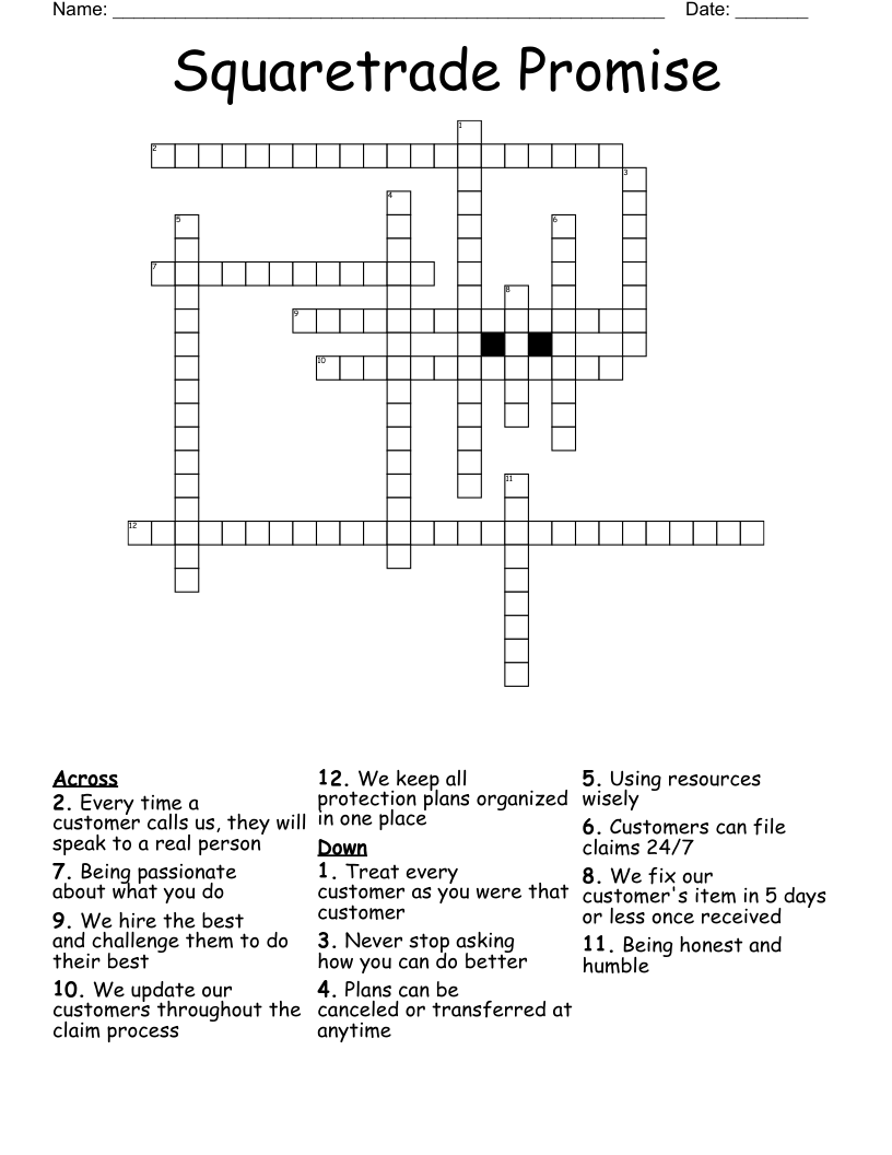 Squaretrade Promise Crossword WordMint