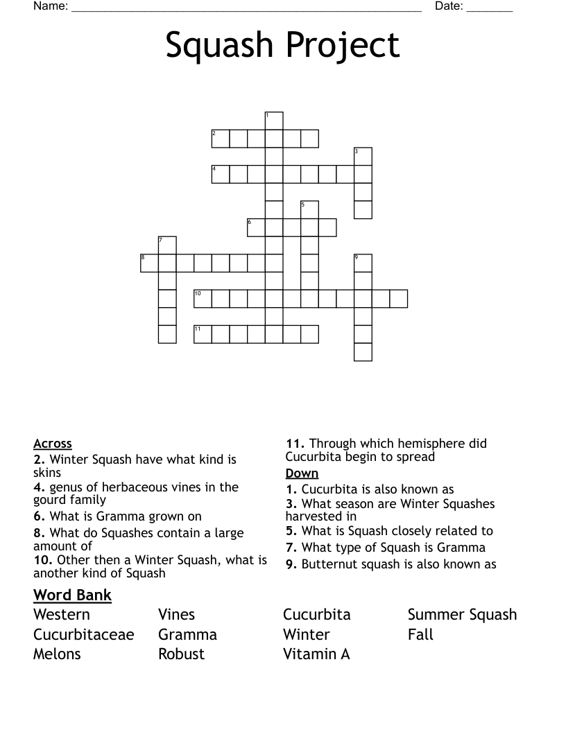 Squash Project Crossword WordMint