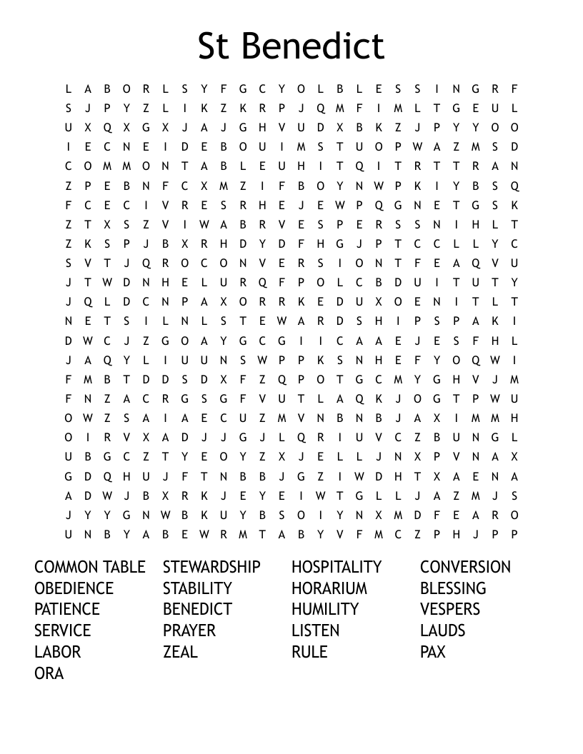 St Benedict Word Search WordMint