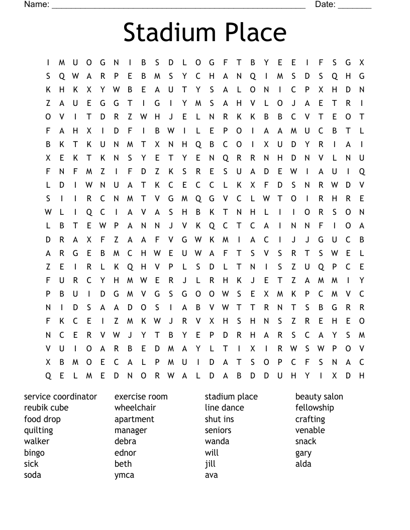 Stadium Place Word Search WordMint