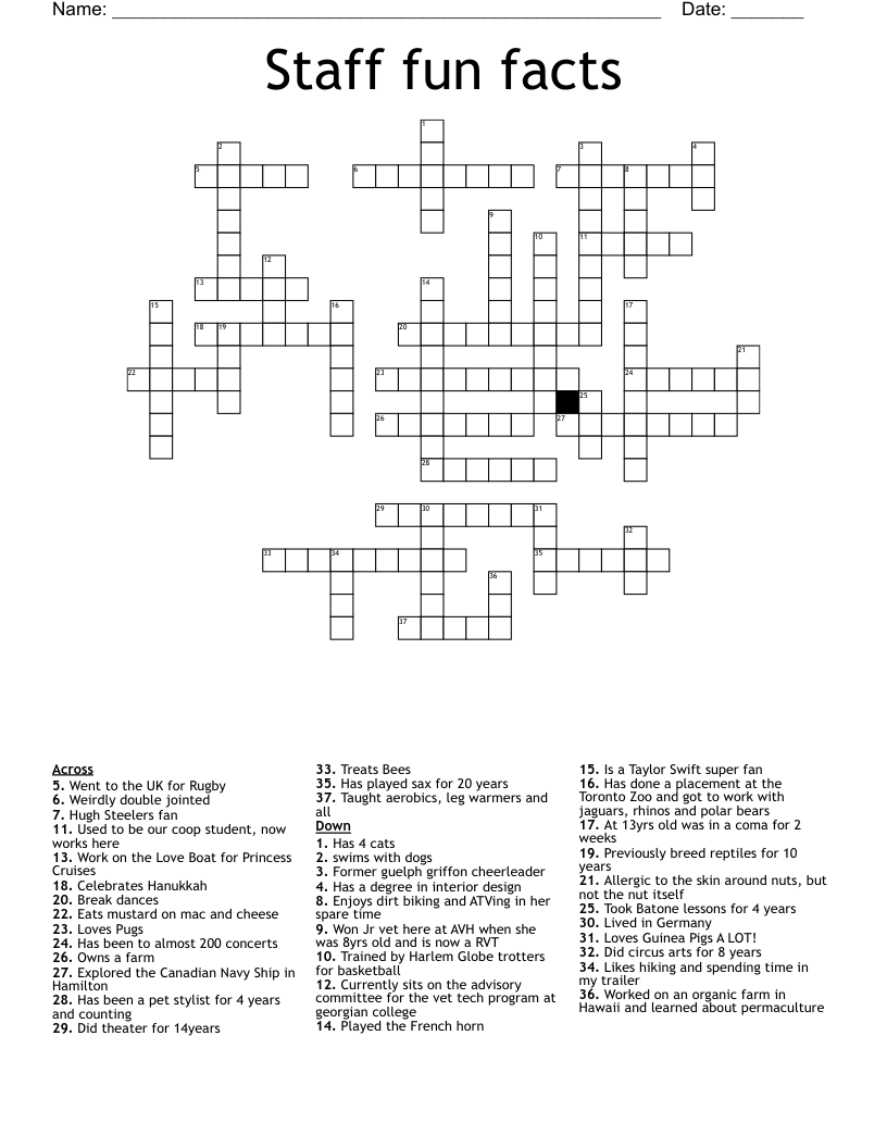 Staff fun facts Crossword WordMint