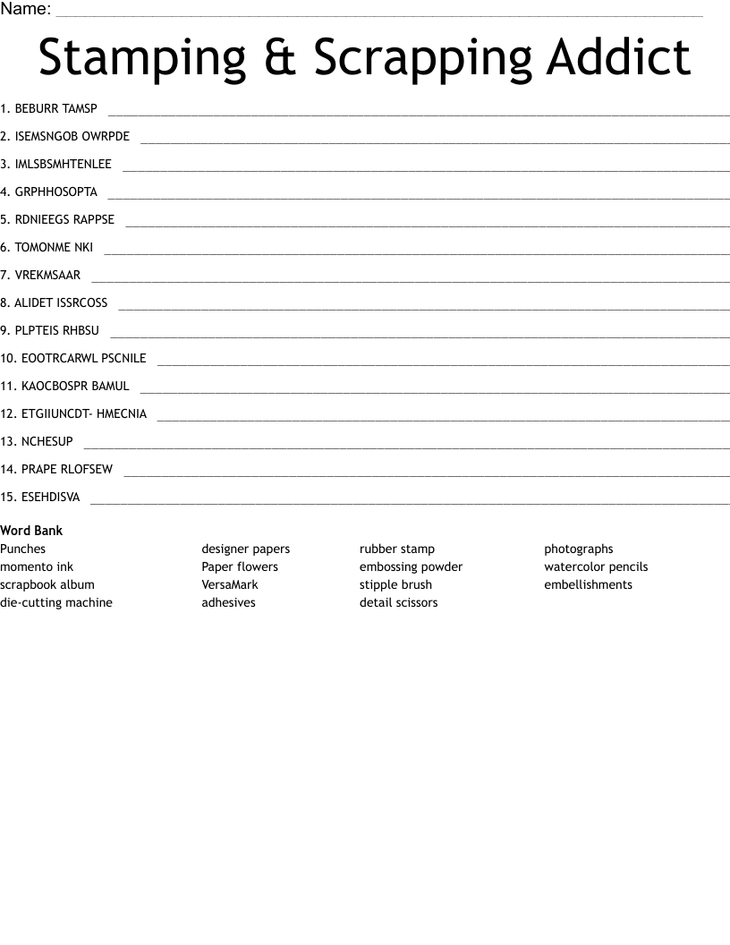 SCRAPBOOKING CROSSWORD WordMint
