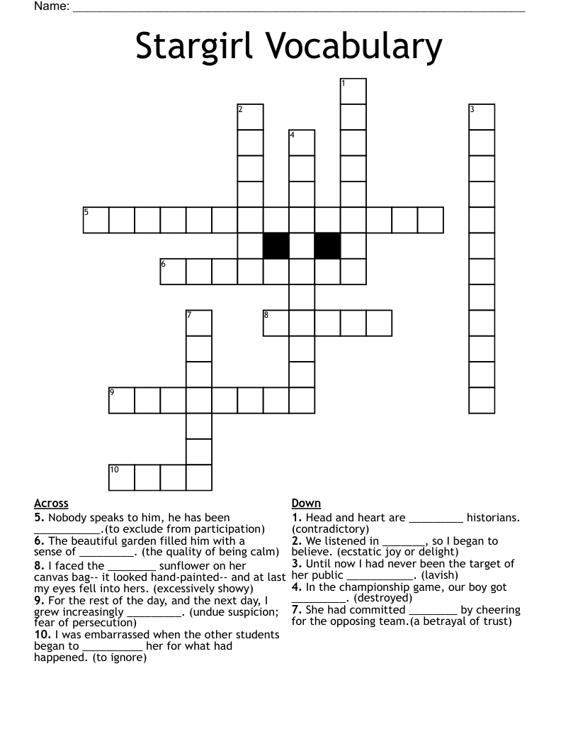 Stargirl Vocabulary Crossword WordMint