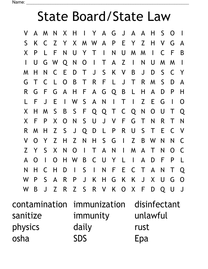 State Board/State Law Word Search WordMint