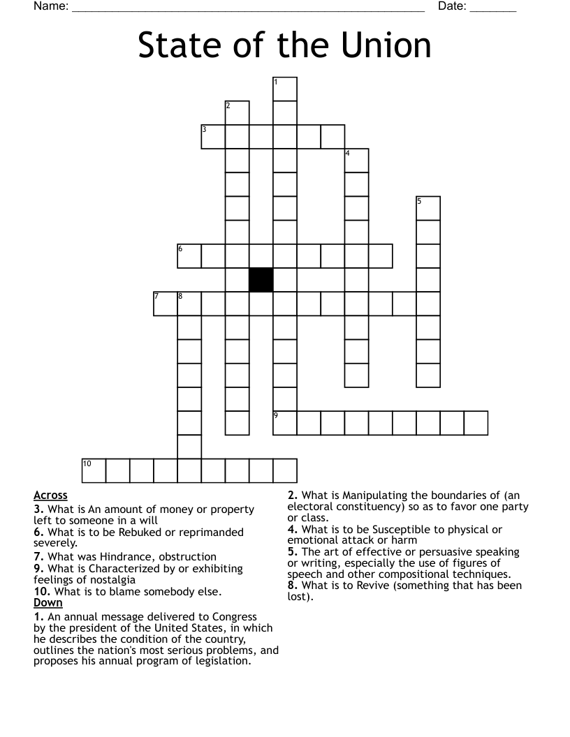 State of the Union Crossword WordMint