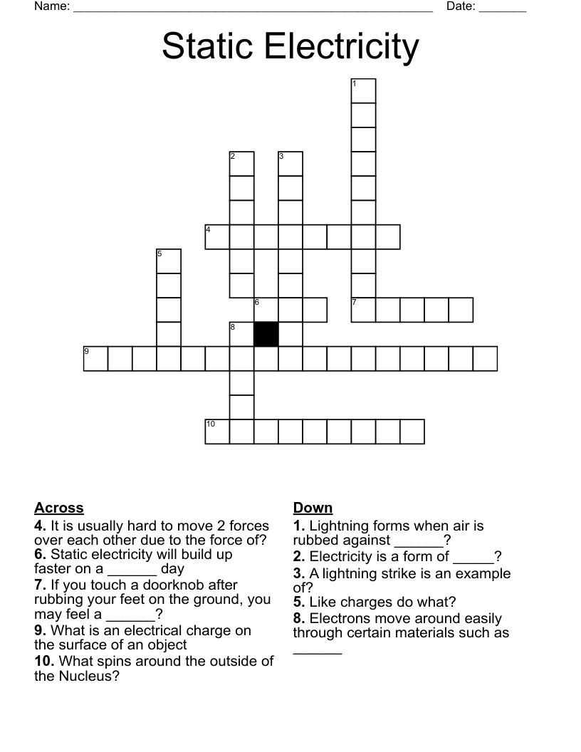 Static Electricity Crossword WordMint