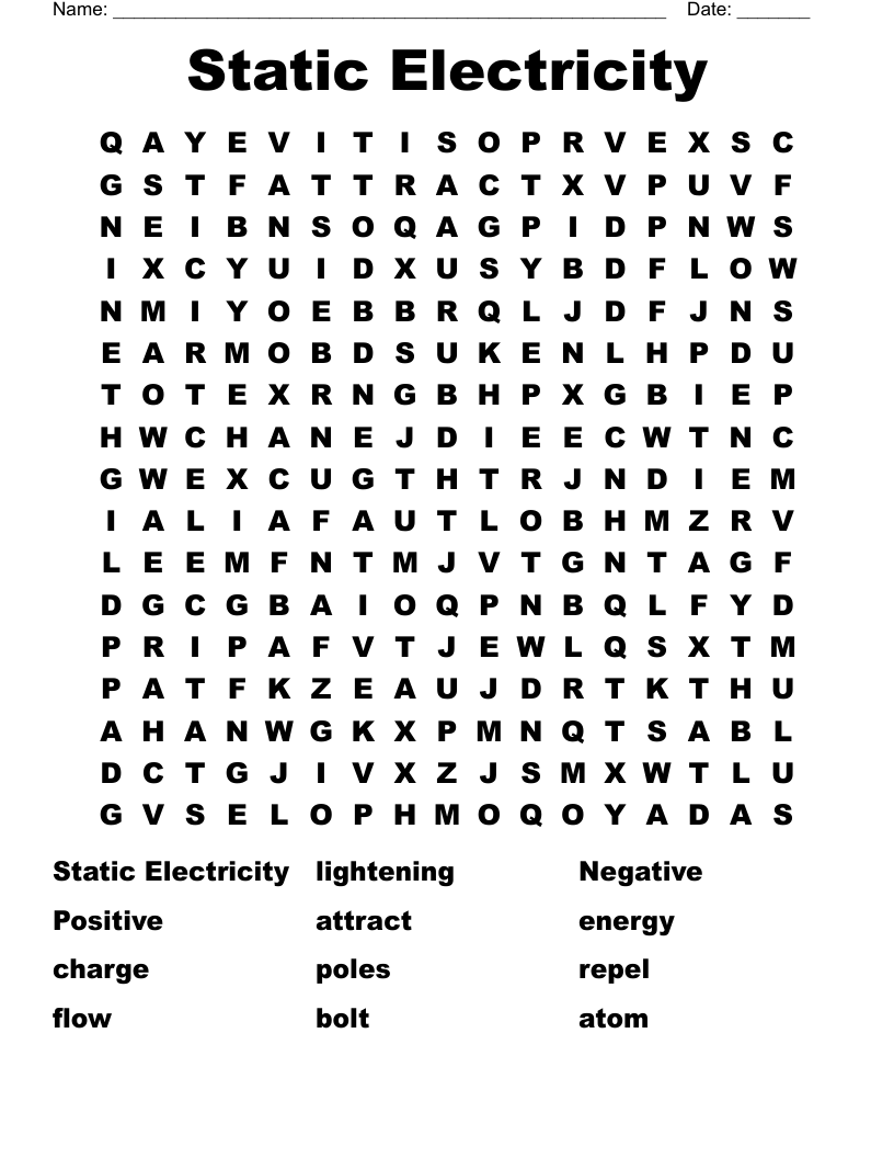 Static Electricity Word Search WordMint