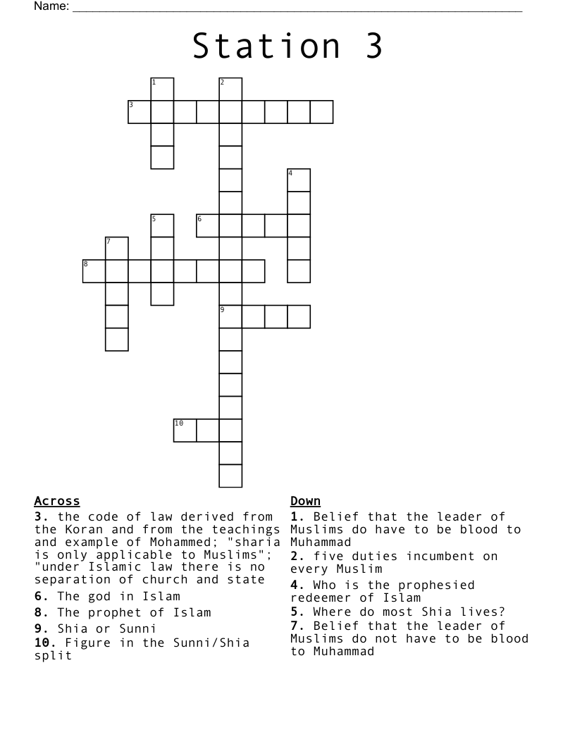 Station 3 Crossword WordMint