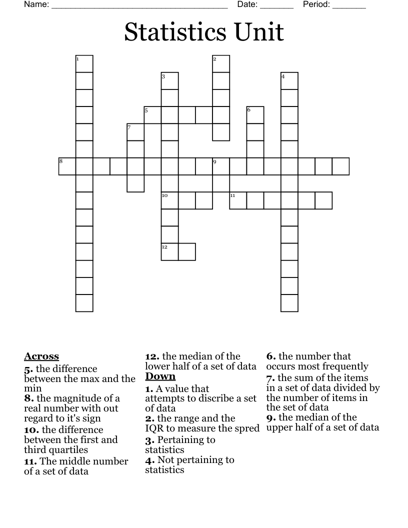 Statistics Unit Crossword WordMint