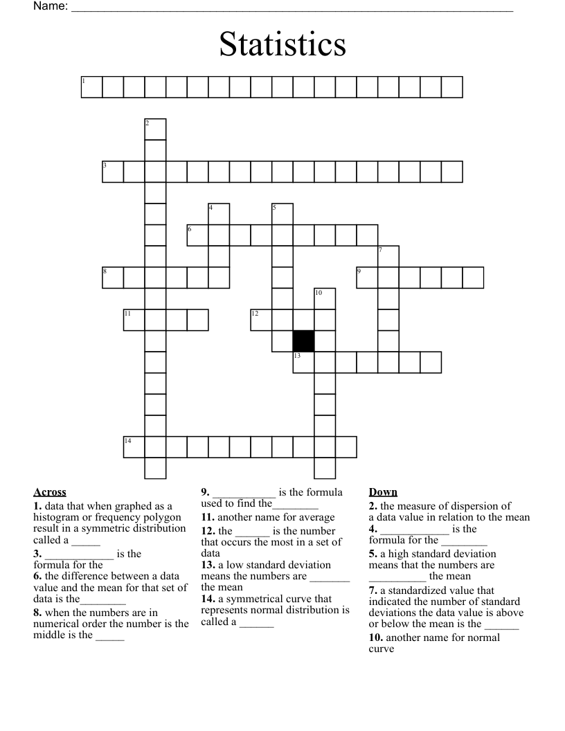06 Standard Deviation and the Normal Model Crossword WordMint